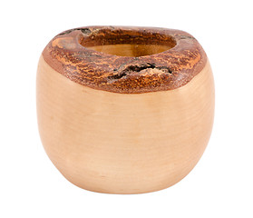 Image showing handmade natural wooden round candlestick isolated 