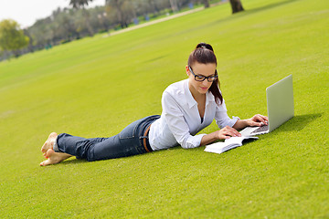 Image showing woman with laptop in park