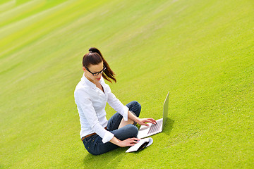 Image showing woman with laptop in park