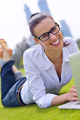 Image showing woman with laptop in park