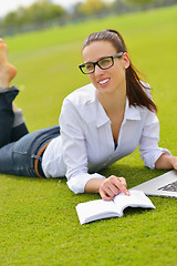 Image showing woman with laptop in park