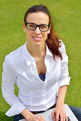 Image showing woman with laptop in park