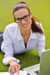 Image showing woman with laptop in park