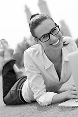 Image showing woman with laptop in park