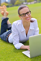 Image showing woman with laptop in park