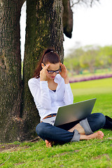 Image showing woman with laptop in park