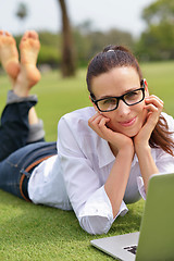 Image showing woman with laptop in park