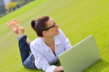 Image showing woman with laptop in park