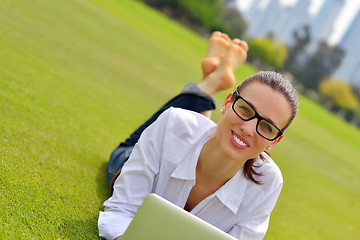 Image showing woman with laptop in park