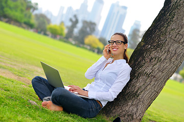 Image showing woman with laptop in park