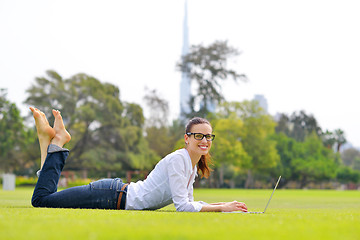 Image showing woman with laptop in park