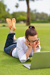 Image showing woman with laptop in park