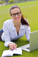 Image showing woman with laptop in park