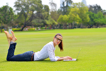 Image showing woman with laptop in park