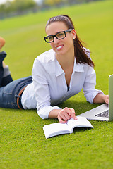 Image showing woman with laptop in park