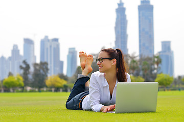 Image showing woman with laptop in park