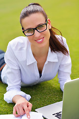 Image showing woman with laptop in park