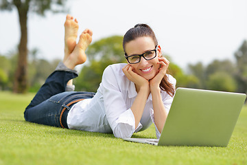 Image showing woman with laptop in park