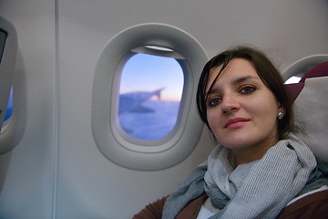 Image showing woman in airplane travel