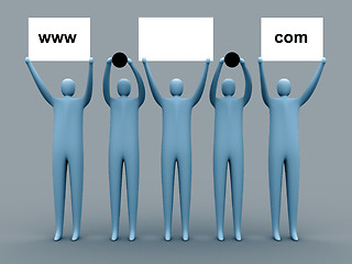 Image showing 3d people holding an empty template of a domain for you to use as you like.