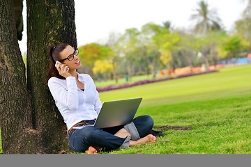 Image showing woman with laptop in park