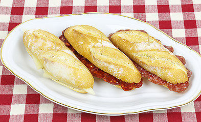 Image showing Sausage sandwich, typical Basque cap.