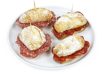 Image showing Sausage sandwich, typical Basque cap.