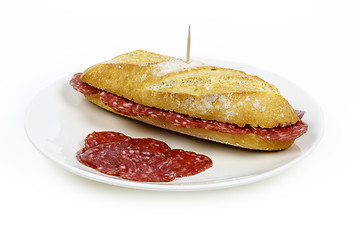 Image showing Sausage sandwich, typical Basque cap.