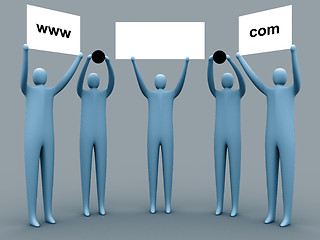 Image showing 3d people holding an empty template of a domain for you to use as you like.