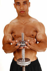 Image showing Guy with silver dumbbells.
