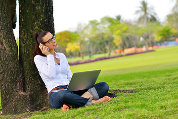 Image showing woman with laptop in park