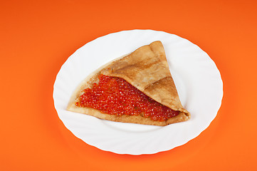 Image showing Pancake with red caviar