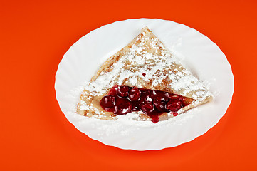 Image showing pancakes with cherries