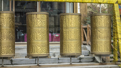 Image showing Tibetan prayer wheels
