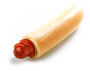 Image showing hot dog with sausage and ketchup