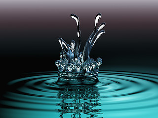 Image showing Blue liquid splashes and water crown on surface