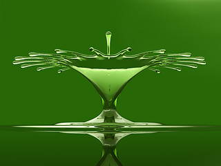 Image showing Splash of colorful green liquid with droplets and water crown