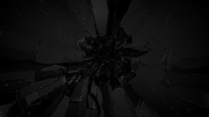 Image showing Shattered glass: Pieces of broken glass on black 