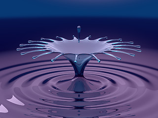 Image showing Splash of purple fluid with droplets and water crown