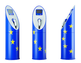 Image showing Eco fuel: isolated charging stations with EU flag pattern 