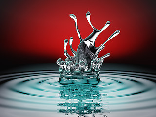 Image showing Blue colorful fluid splash and ripples over red