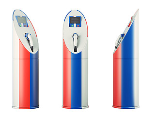 Image showing Eco fuel: isolated charging stations with Russian flag pattern