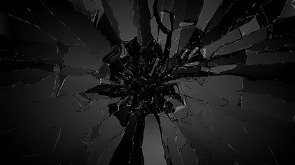 Image showing Shattered glass: sharp Pieces on black