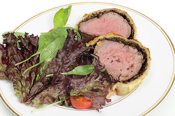 Image showing Salad with beef wellington