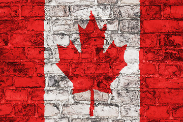 Image showing Canadian flag on brick wall