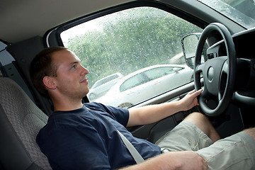 Image showing Man Driving a Work Truck or Van