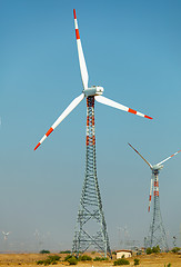 Image showing Wind power stations in desert. India, Jaisalmer