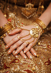 Image showing Hands of a bride in a traditional wedding jewelry. Sri Lanka