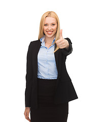 Image showing young businesswoman with thumbs up