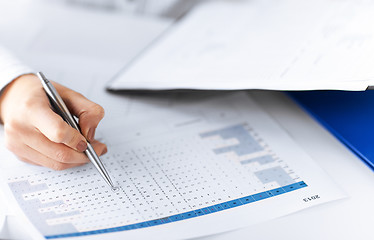 Image showing woman hand wrtiting on paper with numbers